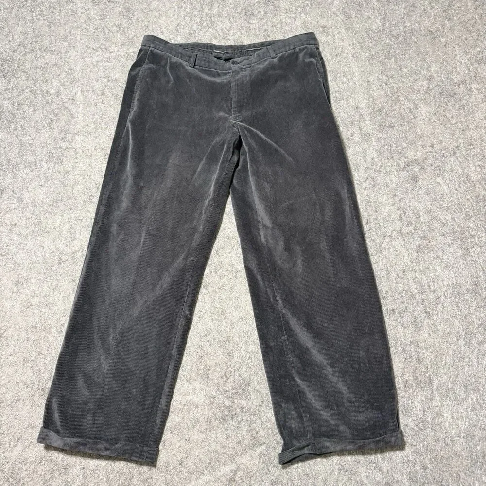 Armani Collezioni Grey Corduroy Pants Loose Fit Wide Leg Trousers Mens 38x29